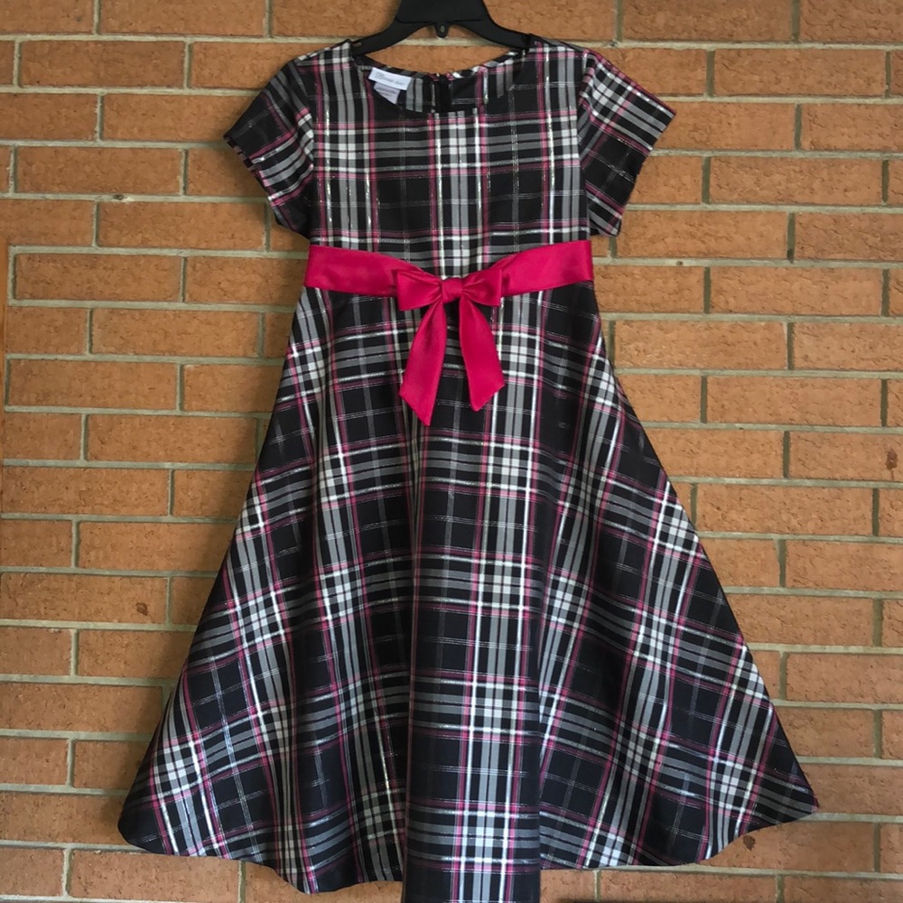 🎀BONNIE JEAN🎀METALLIC PLAID BOW PARTY DRESS🎀